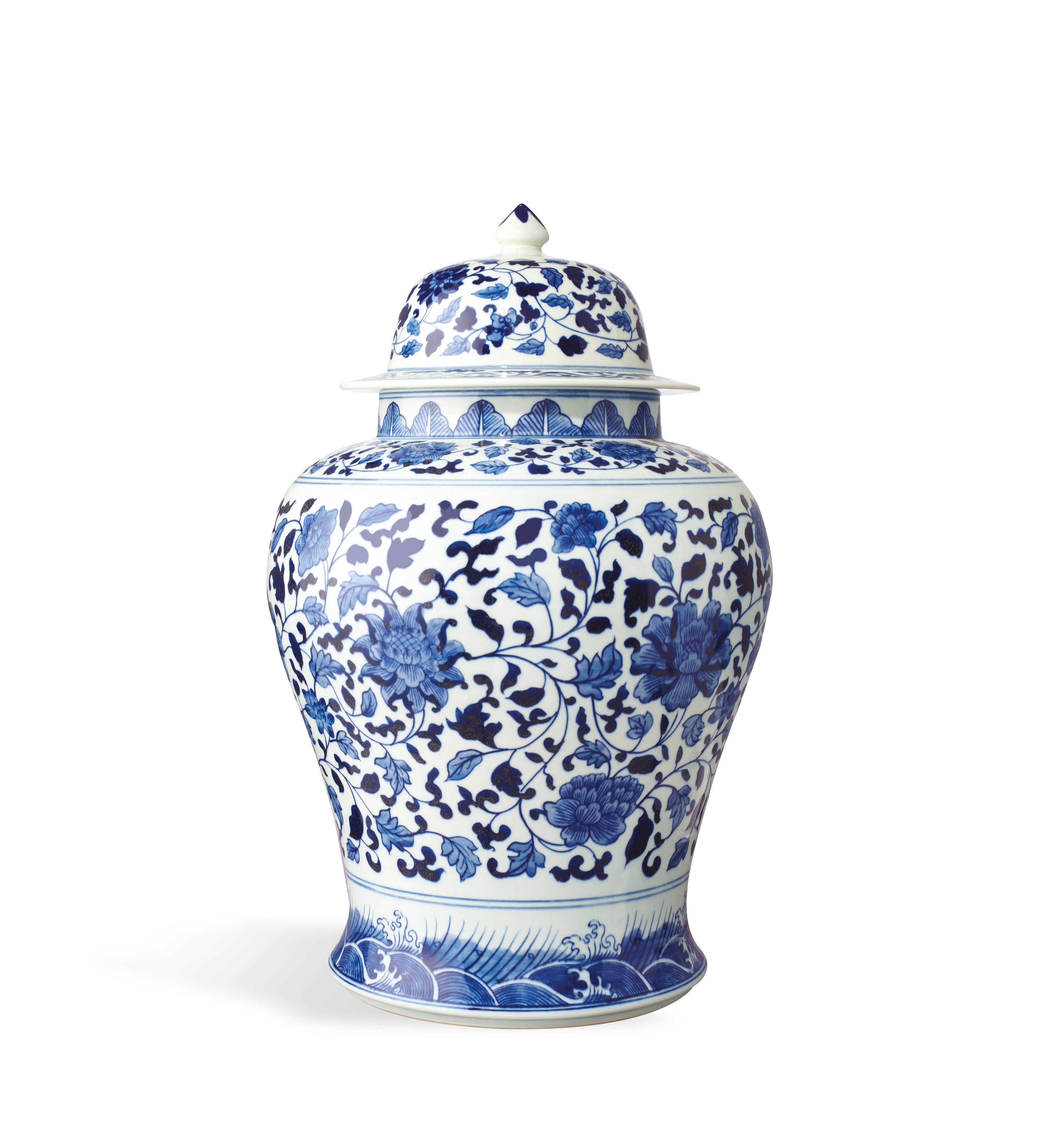 Giant Mandarin Hand-Painted Lidded Jar - Blue/White